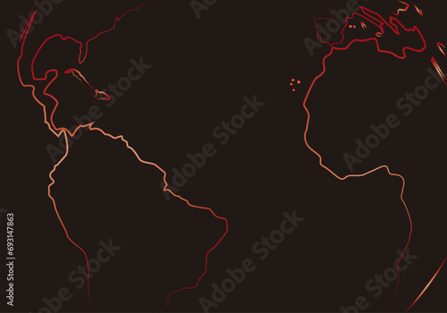 Fondo mapa mundi en trazo rojo. Cambio climático photo