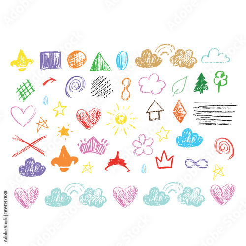 Doodle cartoon art.  Like kids colorful crayon, pastel, chalk or pencil stroke. Colorful hand drawn doodle shape set on white background. Vector illustration.  photo