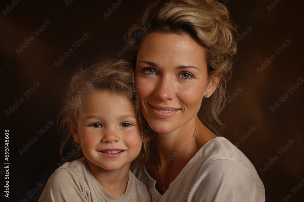 mother with child portrait looking at camera hug, love and bonding together showing comeliness