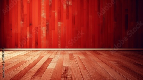 Beautiful entirior background for presentation red wall and wooden floor