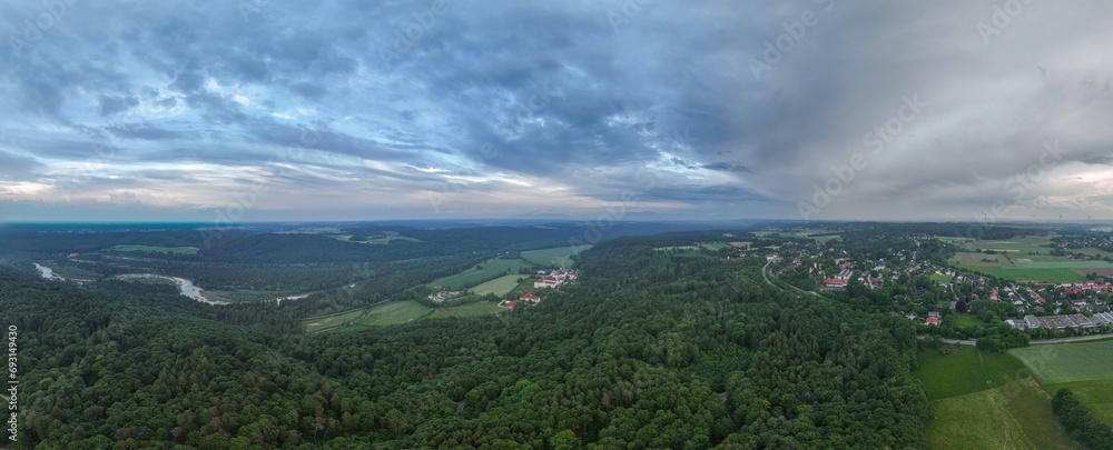 Fototapeta premium Sunset over Schaeftlarn with Isar River View