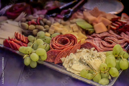 Meat, Cheese, Fruit tray.