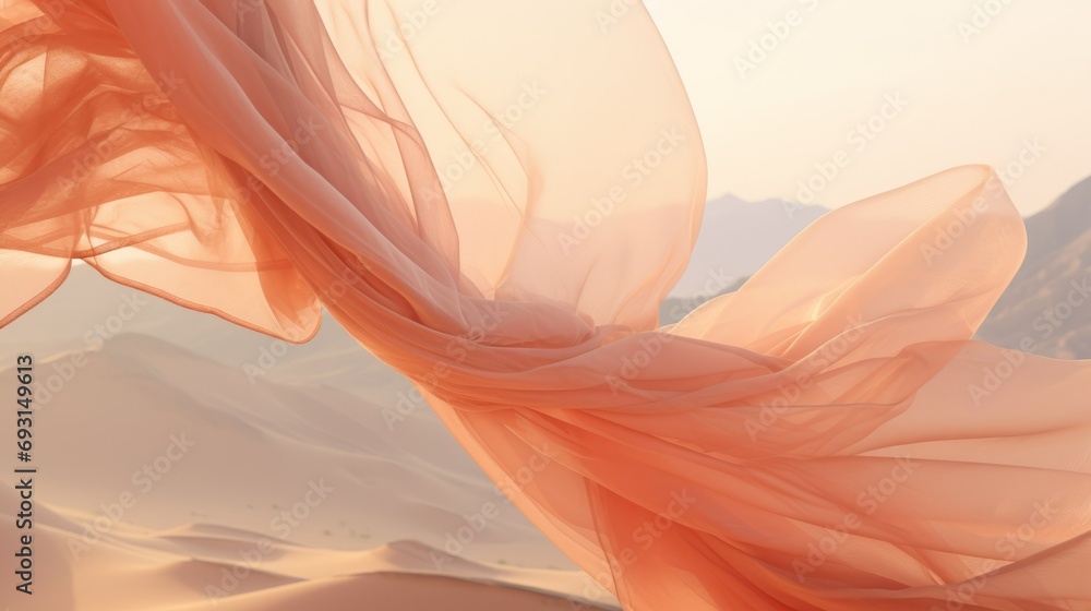 Beautiful curly in the wind close up photo of flying veil on desert ...