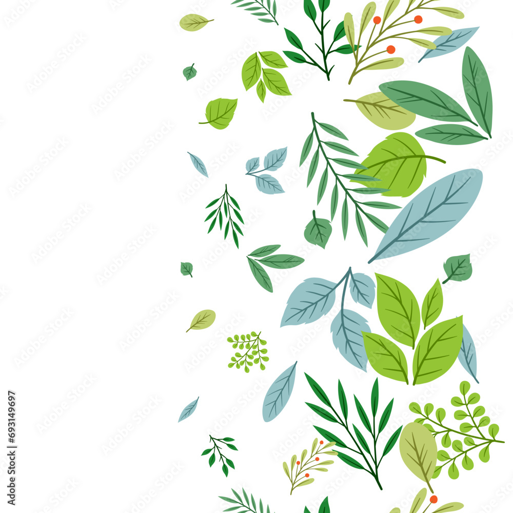 Seamless pattern of sprigs with green leaves. Decorative natural plants. Seamless pattern of sprigs with green leaves. Decorative natural plants.