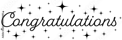 Congratulations black stars. Black Congratulations sign. Congratulations handwritten black text. 