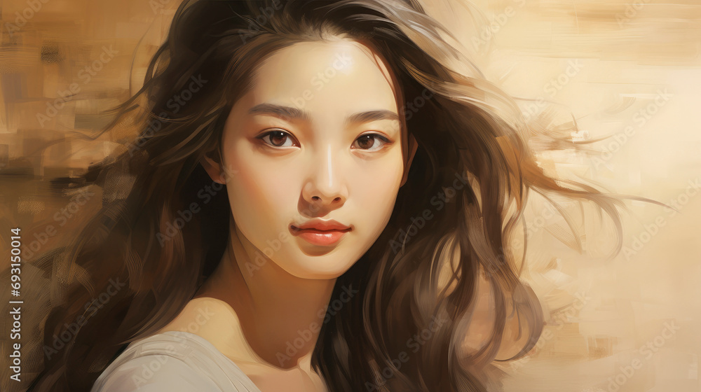 Young Asian woman with beautiful smooth and healthy facial skin on dark background. Ideal of natural beauty and concept of facial skin care. Advertising sale of natural cosmetics. Close-up. Copy space Young Asian woman with beautiful smooth and healthy facial skin on dark background. Ideal of natural beauty and concept of facial skin care. Advertising sale of natural cosmetics. Close-up. Copy space