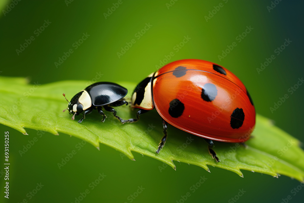 Fototapeta premium ladybug on leaf. Generative Ai