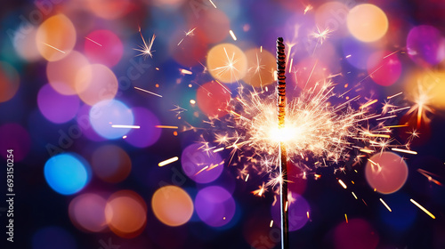 Background with sparkler at new year`s eve party, Happy New Year 