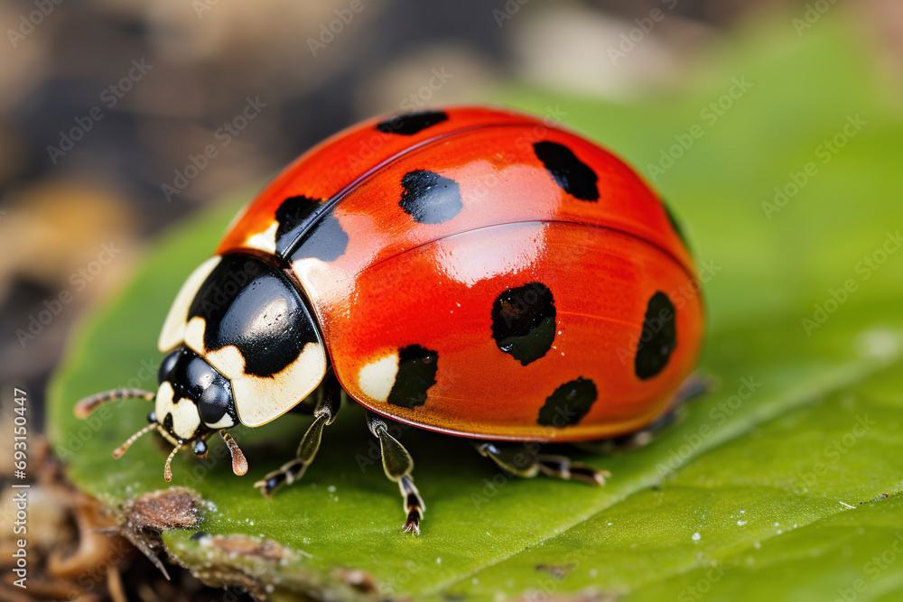Fototapeta premium ladybug on leaf. Generative Ai