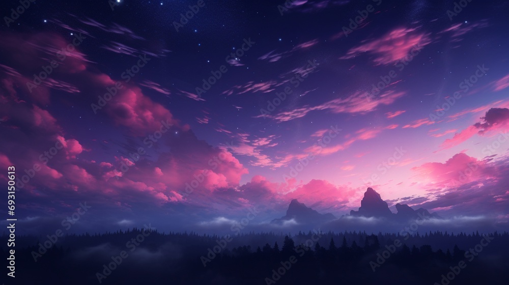 Naklejka premium A twilight sky with streaks of pink and purple, gently fading into the darkness of the coming night.
