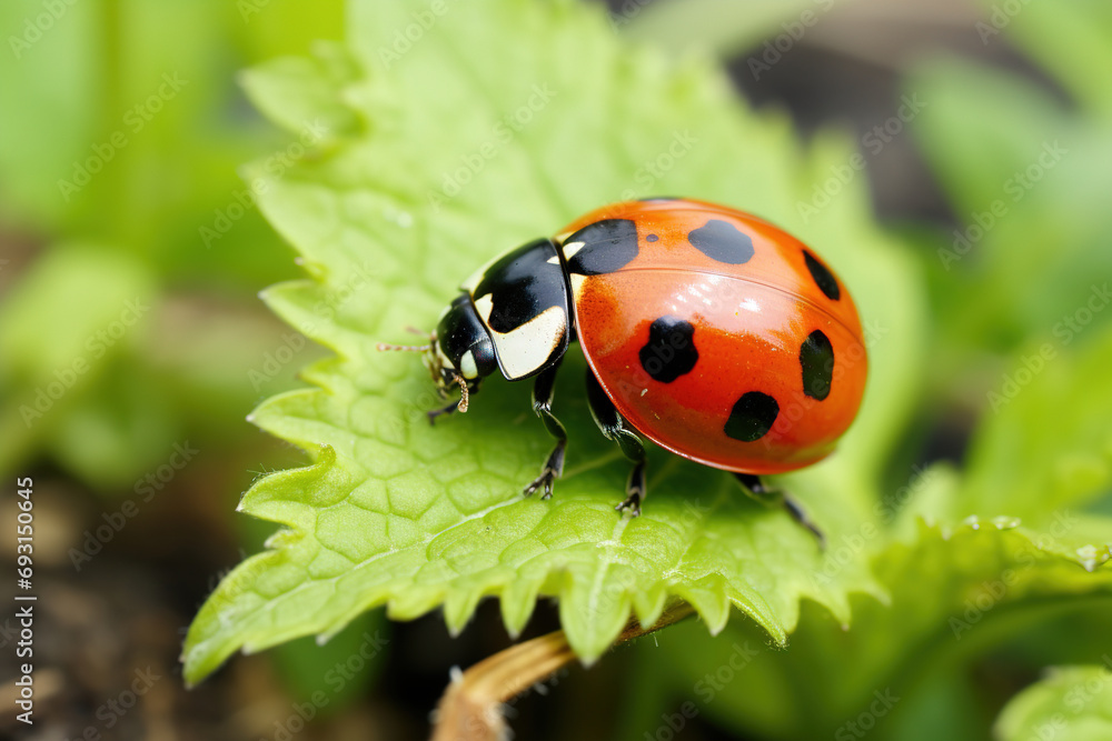 Fototapeta premium ladybug on leaf. Generative Ai