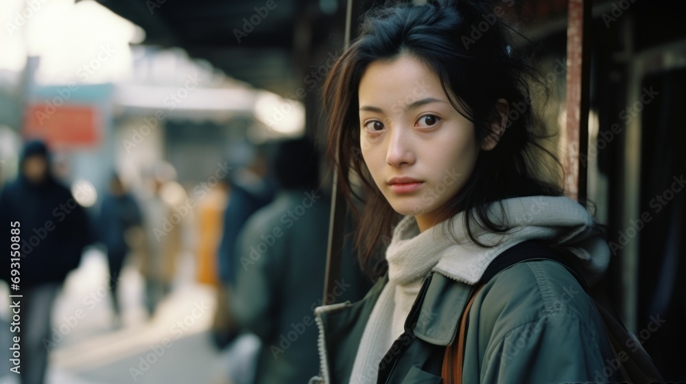 Photo of a homeless young Asian girl taken on the street.