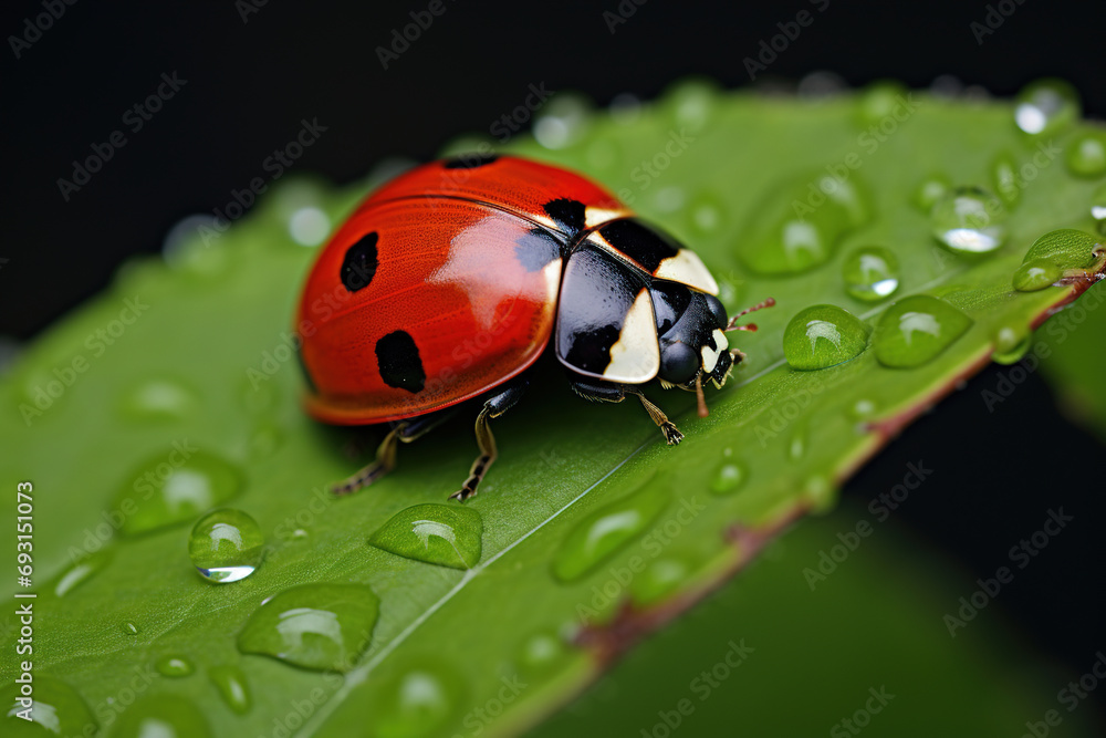 Fototapeta premium ladybug on leaf. Generative Ai