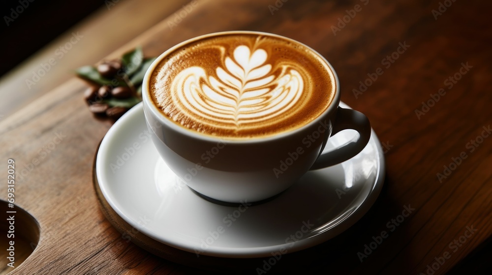Cup of coffee with beautiful latte art, a perfect blend of taste and aesthetics Cup of coffee with beautiful latte art, a perfect blend of taste and aesthetics