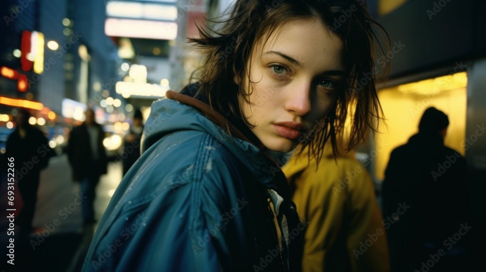 Urban Woman Wearing Hoodie and Jacket in Cityscape Urban Woman Wearing Hoodie and Jacket in Cityscape