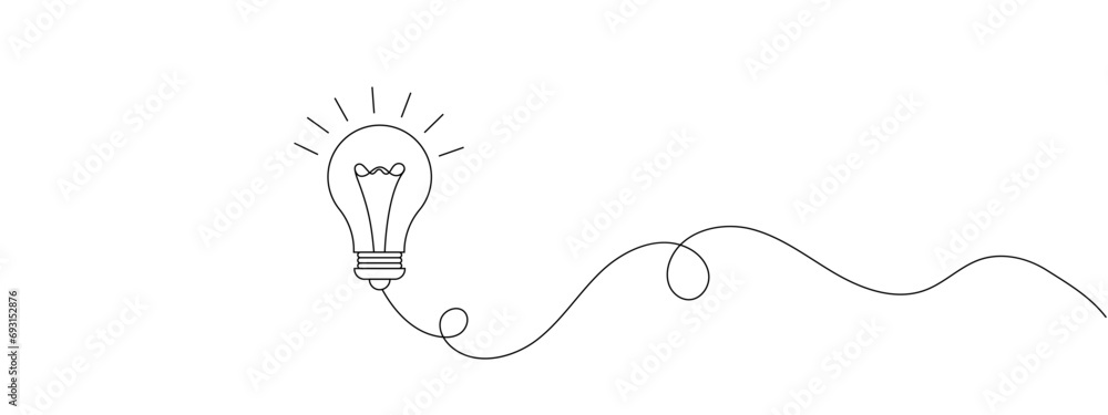 Continuous one line drawing of electric light bulb. Concept of idea emergence. Vector illustration. - obrazy, fototapety, plakaty 