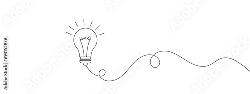 Continuous one line drawing of electric light bulb. Concept of idea emergence. Vector illustration. photo