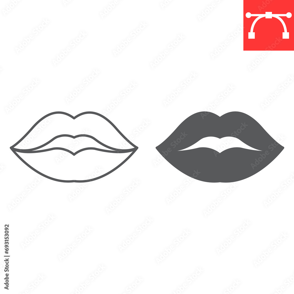 Lips line and glyph icon, valentines day and mouth, kiss vector icon, vector graphics, editable stroke outline sign, eps 10. Lips line and glyph icon, valentines day and mouth, kiss vector icon, vector graphics, editable stroke outline sign, eps 10.
