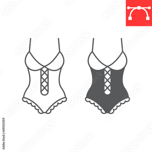Lingerie line and glyph icon, valentines day and underwear, sexy women lingerie vector icon, vector graphics, editable stroke outline sign, eps 10.