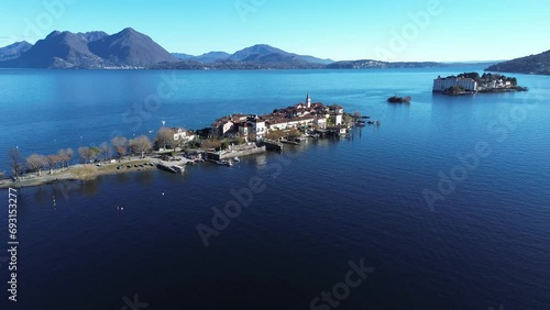 Aerial view of the Borromee islands on Lake Maggiore photo