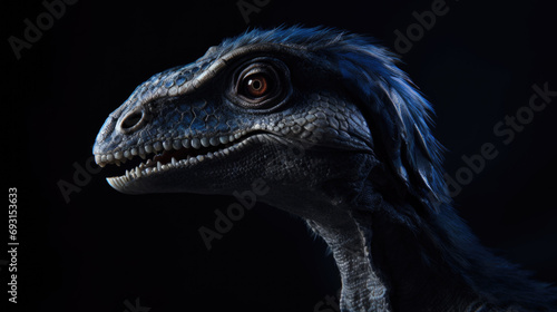 Realistic photography of alive Velociraptor dinosaur from Jurassic era, extremely detailed studio shot, generative ai © Artificial Arts