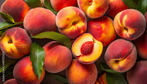 Peach fruit top view background © Karo