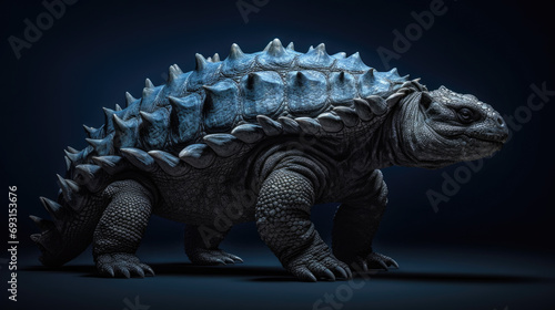 Realistic photography of dangerous Ankylosaurus dinosaur from Jurassic era, extremely detailed studio shot, generative ai
