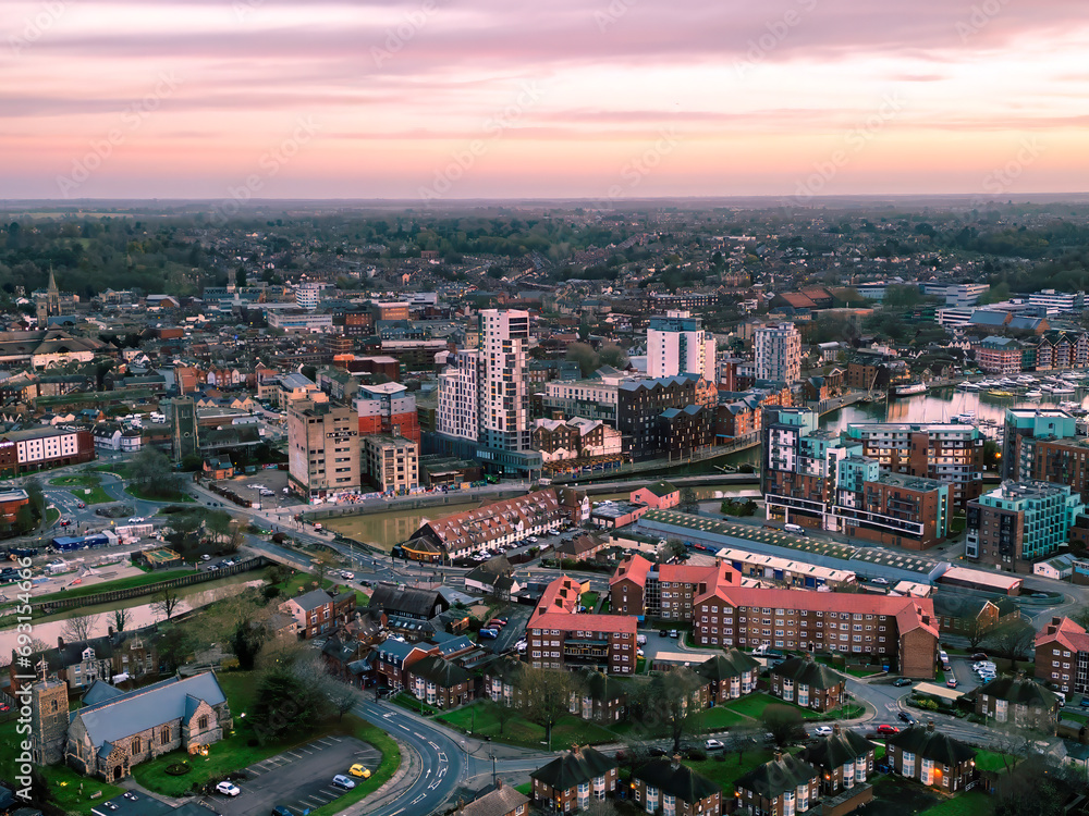 An aerial photo of Ipswich, Suffolk, UK
