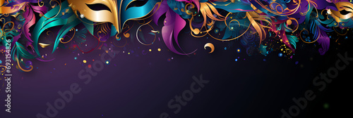 Carnival mask on a violet background, suitable for design with copy space, Mardi Gras celebration. photo