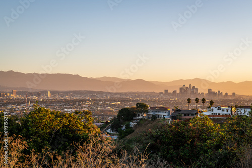 Los Angeles skyline at dawn from Kenneth Hahn Recreation Area