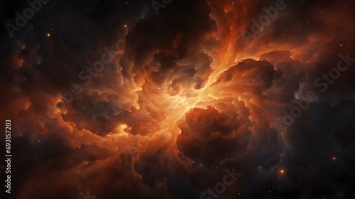 Light Orange Cosmic Background with swirling Galaxies and Nebulae © Florian