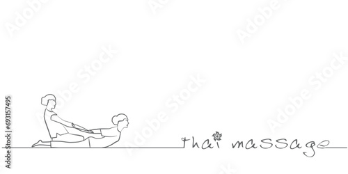 Authentic thai massage. Vector banner template with  silhouette of a woman getting traditional thai  massage  and text space. EPS10