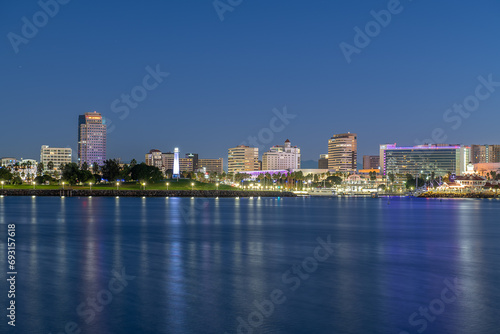 The Long Beach skyline at sunrise