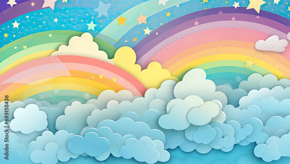 rainbow background with clouds and stars on a blue sky Generative AI rainbow background with clouds and stars on a blue sky Generative AI