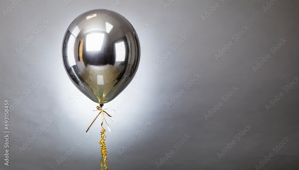 holidays birthday party and decoration concept one metallic silver inflated helium balloon over white background