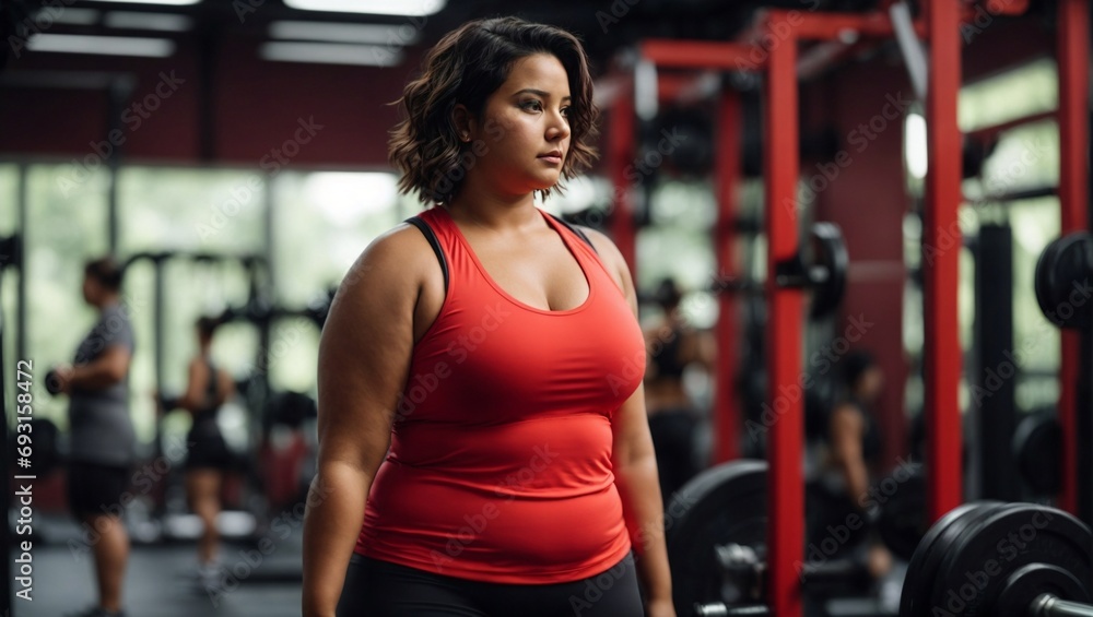 Overweight girl working out in gym Overweight girl working out in gym