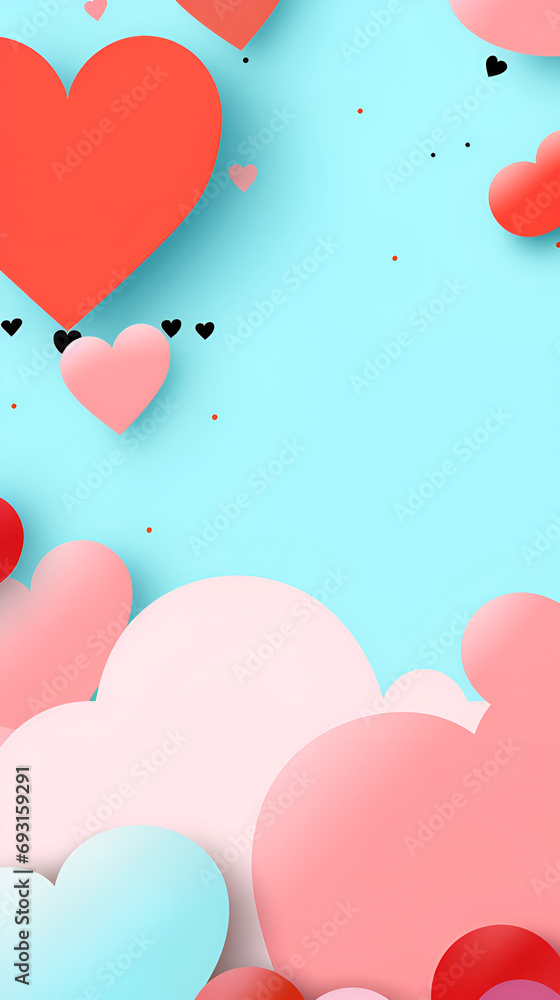 Valentine's Day background, in the form of graphic geometric bright elements, with copy space, in bright red color. On a blue background, bright and rich for design.