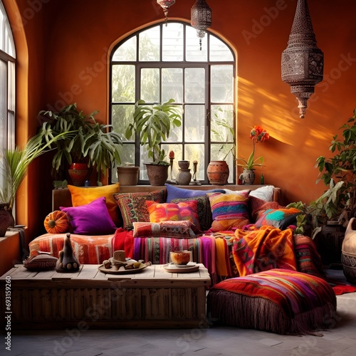 colorful boho style livingroom interior design