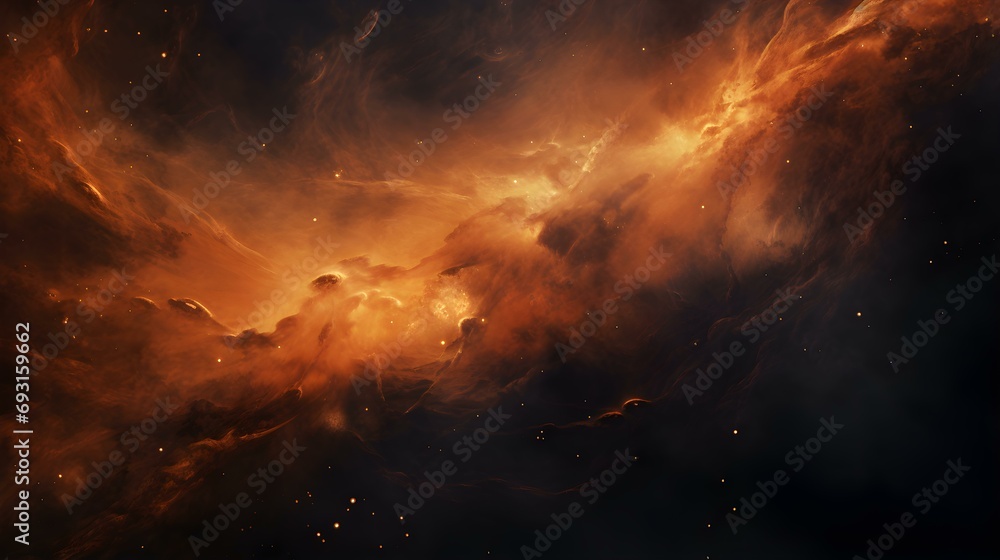 Orange Cosmic Background with swirling Galaxies and Nebulae