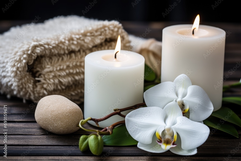 A Couple of Candles Sitting on Top of a Wooden Table A Couple of Candles Sitting on Top of a Wooden Table