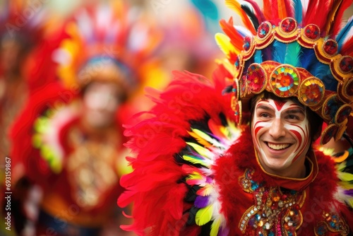 Colorful Carnival Character Smiling at the Camera