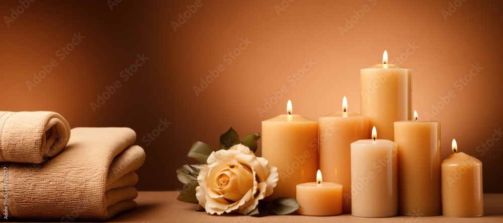 Obraz premium A Collection of Candles Adjacent to Towels