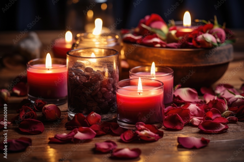 Group of Candles on Wooden Table Group of Candles on Wooden Table