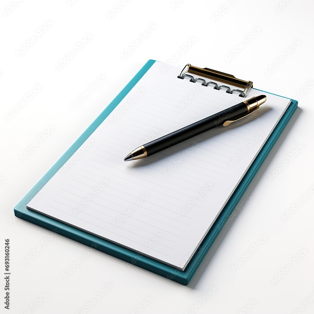 photograph of blank notebook with ballpoint pen on white background. generated with ia photograph of blank notebook with ballpoint pen on white background. generated with ia
