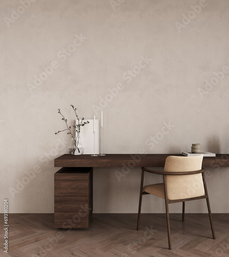 Home mockup, modern home office interior background, 3d render