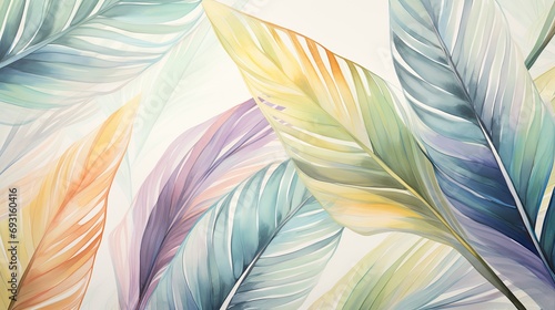 Simplicity in the Tropics Abstract, Textured Palm Leaves with Subtle Shading and Faded Hues.