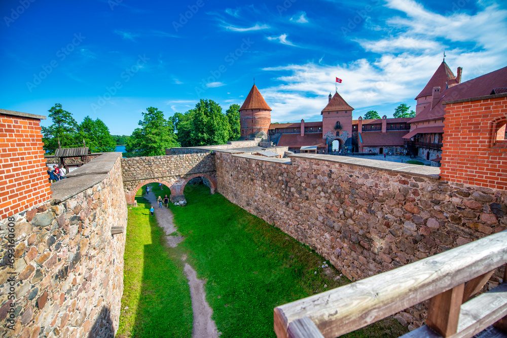 Trakai, Lithuania - July 10, 2017: Trakai island castle at Galve lake, near Vilnius