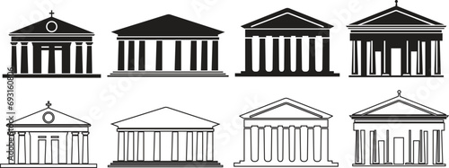 bank government Building Constructions icon in flat, line style set. isolated on transparent background. Residential Building, Bank, Courthouse Architecture sign symbol vector for apps and website photo