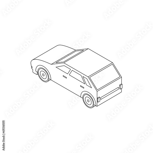 isometric car sedan, outline editable ,left , vector illustration