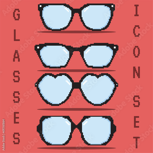 Pixelated colored eyeglasses icons set Vector